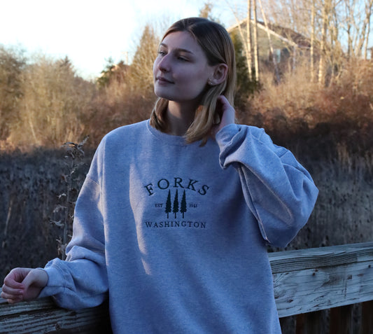 Forks Washington Twilight Embroidered Crewneck Sweatshirt