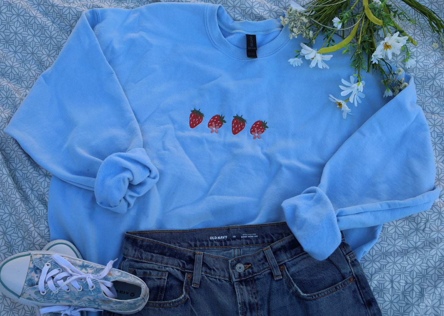 Strawberry Embroidered Crewneck Sweatshirt
