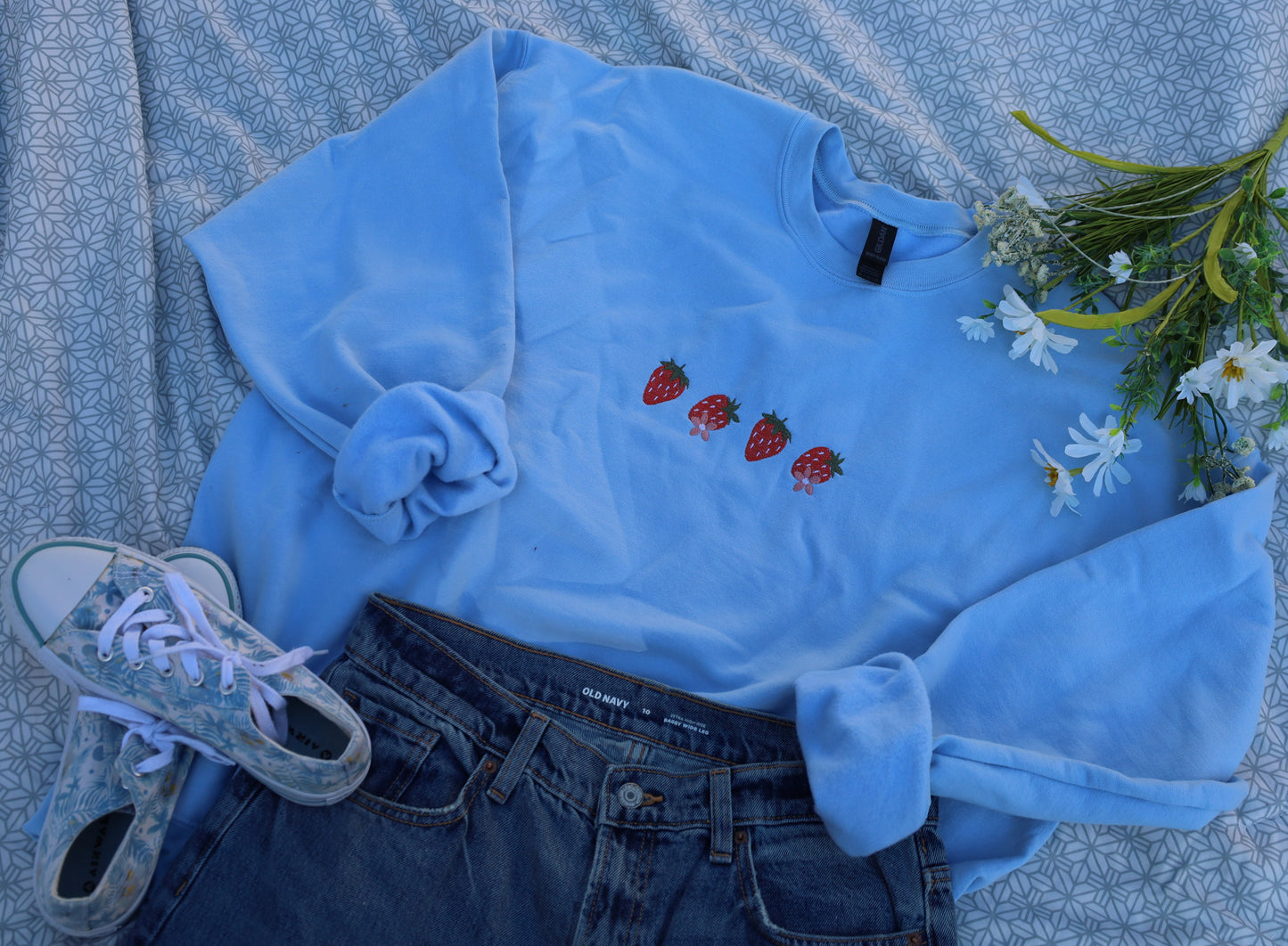 Strawberry Embroidered Crewneck Sweatshirt