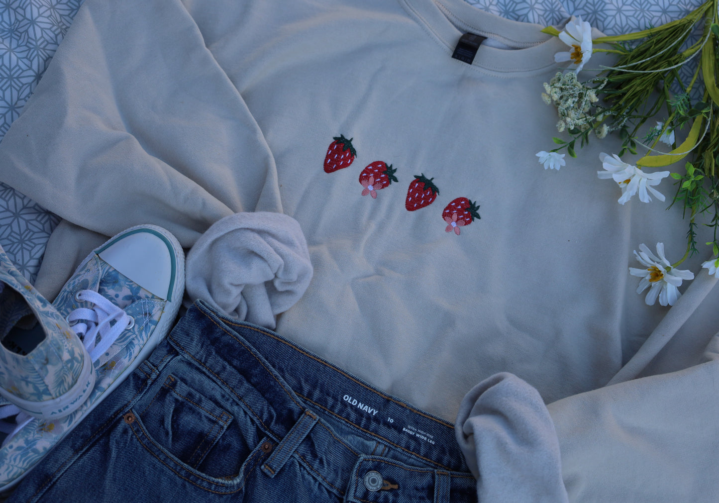 Strawberry Embroidered Crewneck Sweatshirt