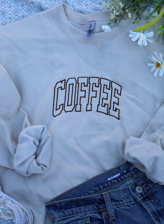 Coffee Embroidered Crewneck Sweater