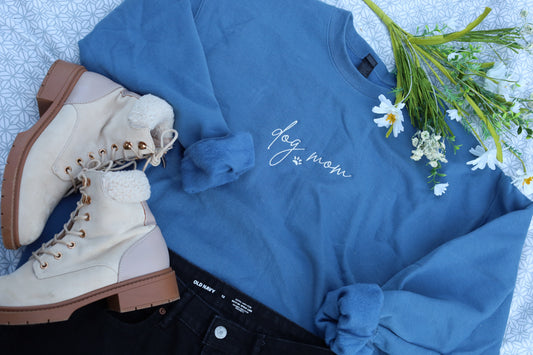 Dog Mom Embroidered Crewneck Sweater