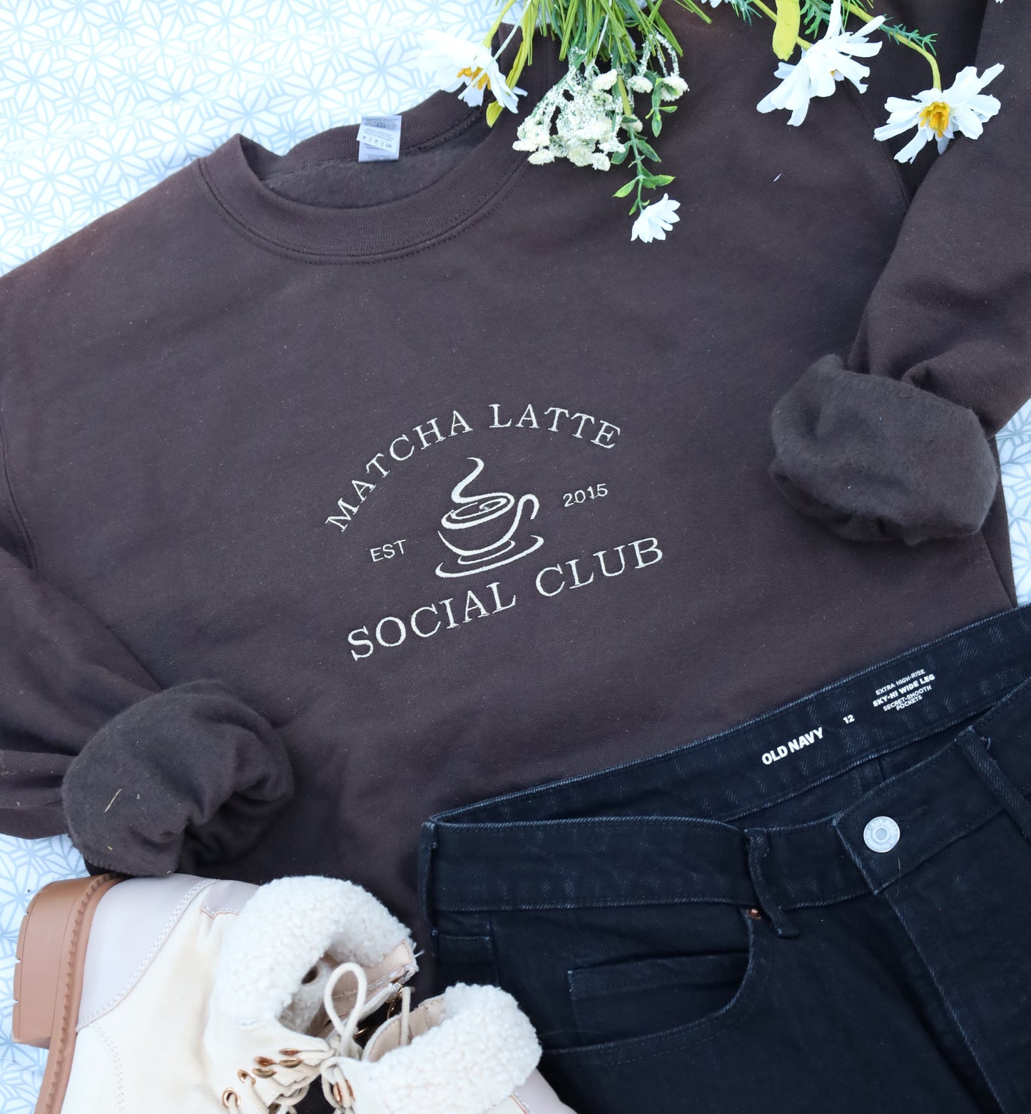 Matcha Latte Social Club Embroidered Crewneck Sweater