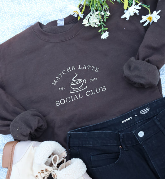 Matcha Latte Social Club Embroidered Crewneck Sweater