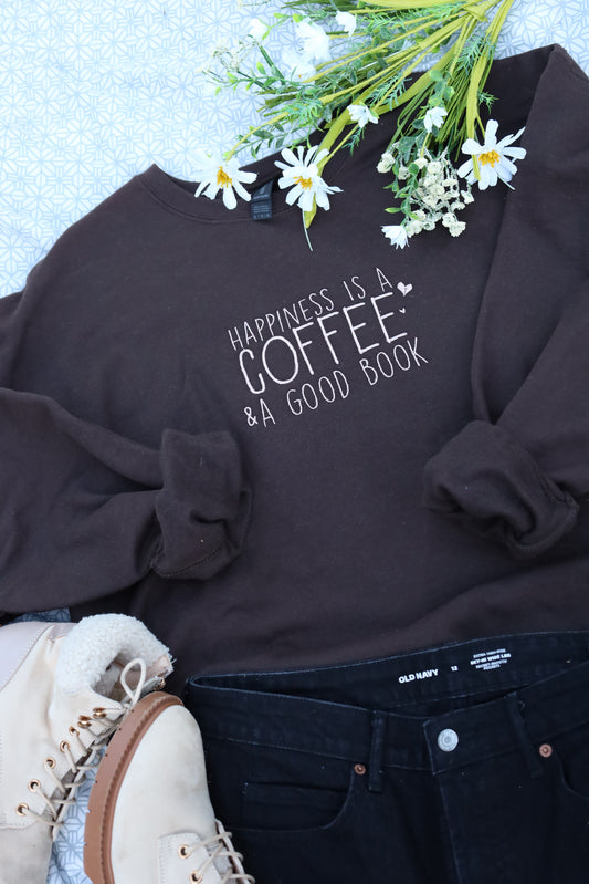 Happiness is Coffee Embroidered Crewneck Sweater