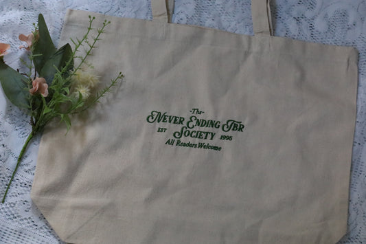 Never Ending TBR Society Embroidered Tote Bag