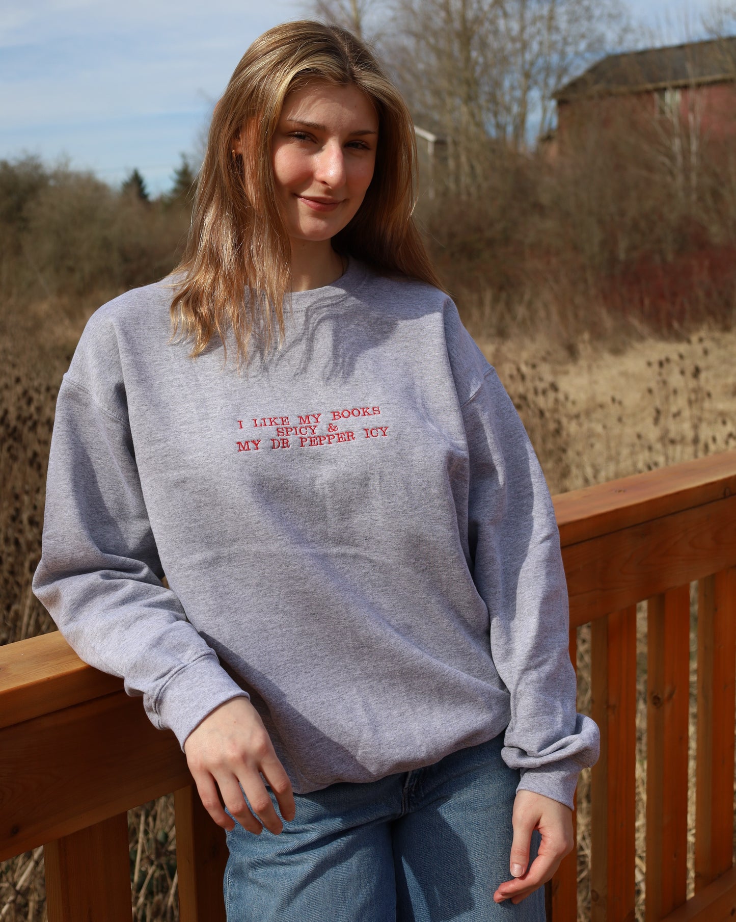 My Books Spicy and My Dr. Pepper Icy Embroidered Crewneck Sweatshirt