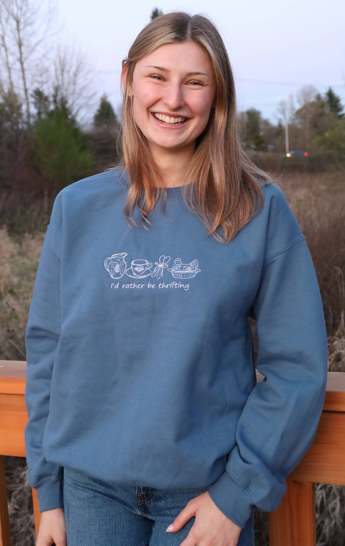 I'd Rather be Thrifting Embroidered Crewneck Sweater