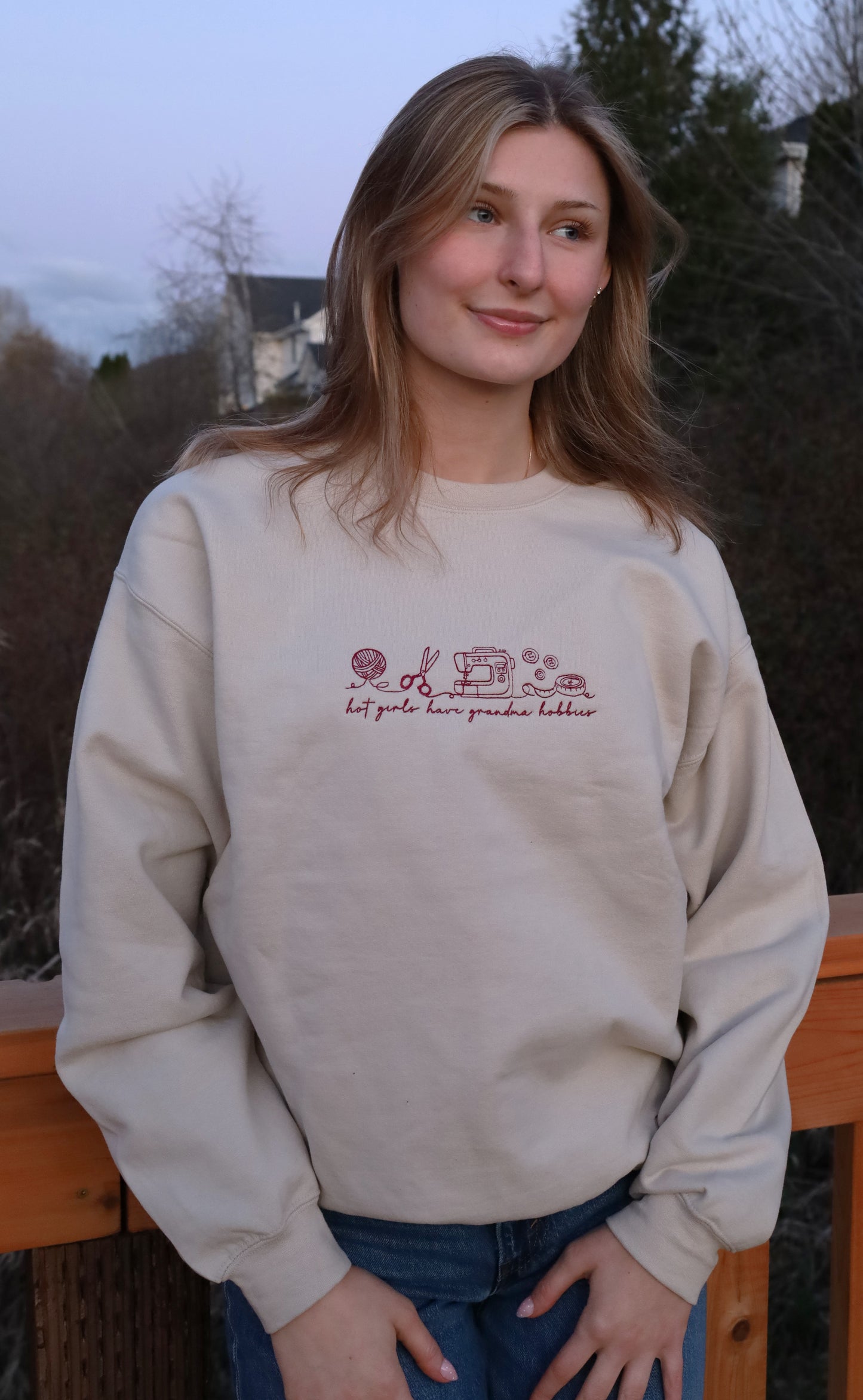 Hot Girls Have Grandma Hobbies Embroidered Crewneck Sweater