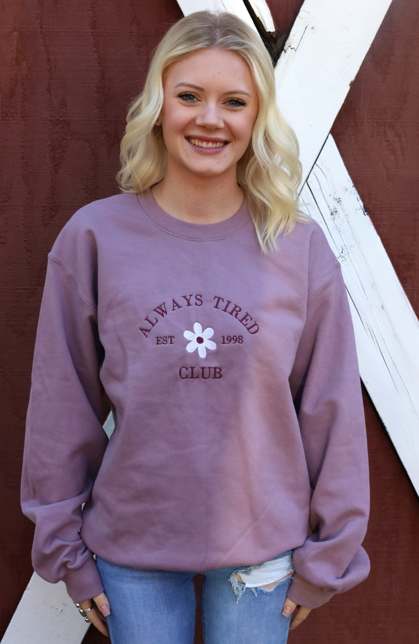Always Tired Club Embroidered Crewneck Sweatshirt