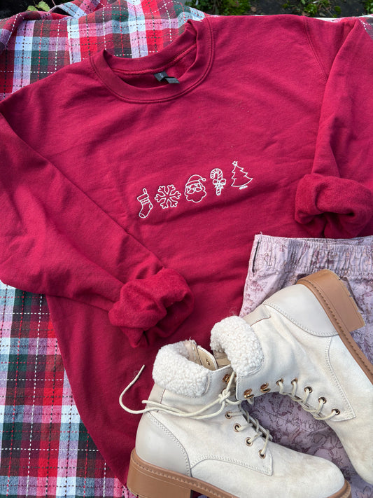 Christmas Outline Embroidered Crewneck Sweater