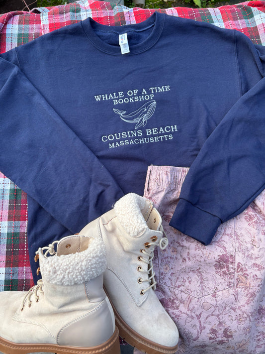 Whale of a Time Bookshop Embroidered Crewneck Sweater