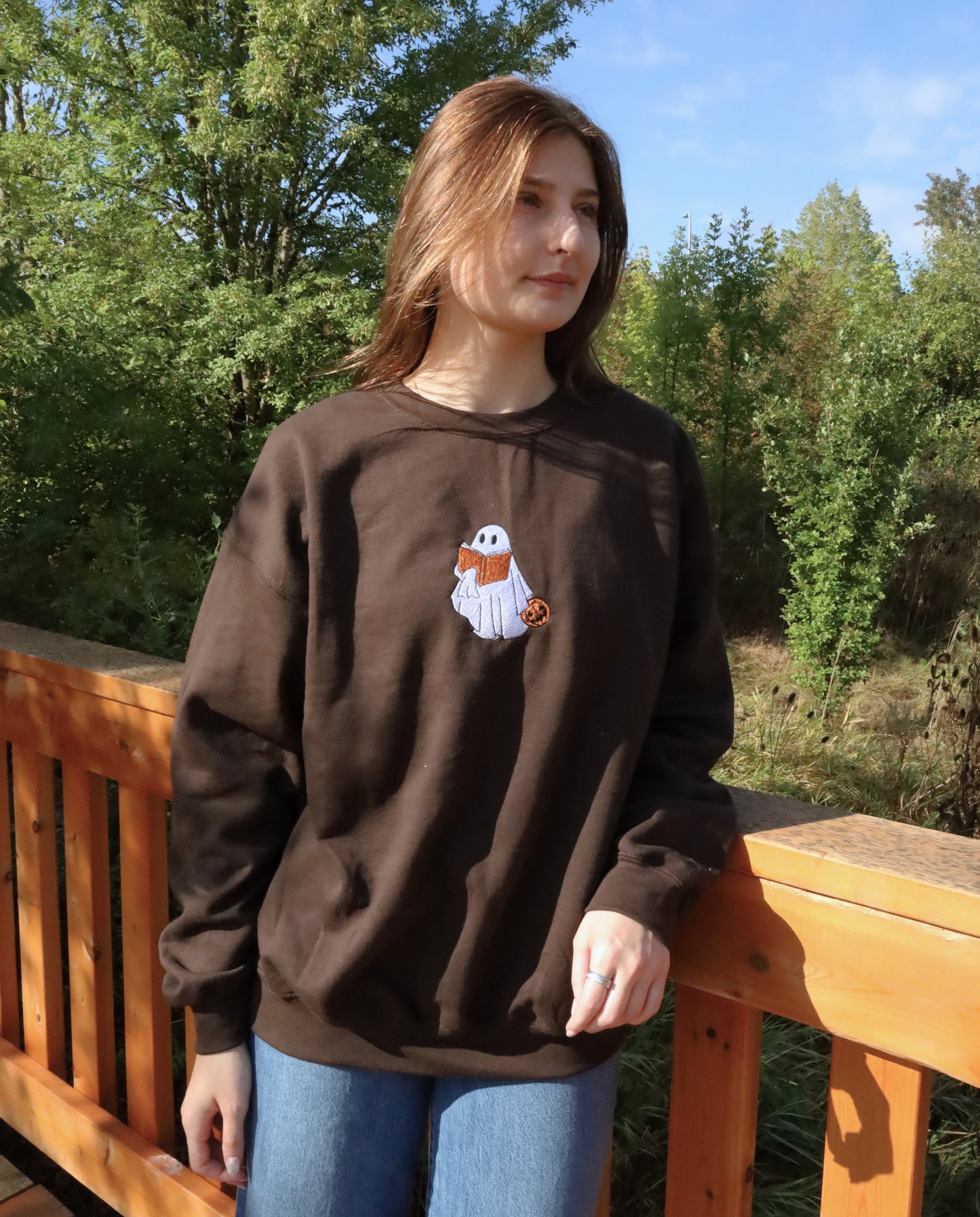 Ghost Book Embroidered Crewneck Sweatshirt