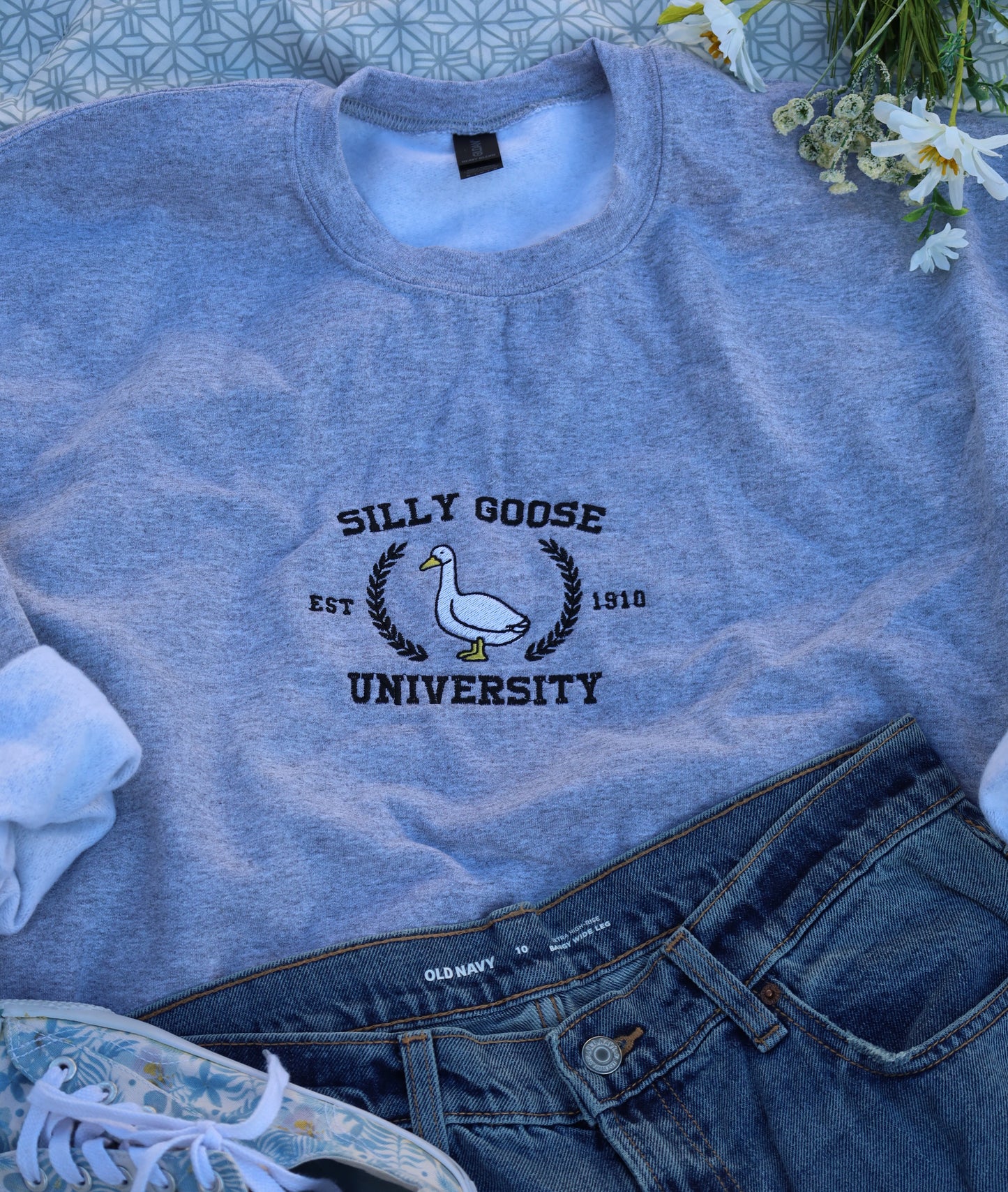 Silly Goose University Embroidered Crewneck Sweatshirt