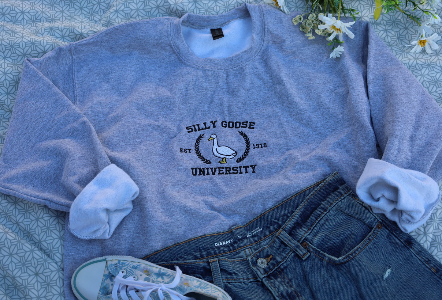 Silly Goose University Embroidered Crewneck Sweatshirt