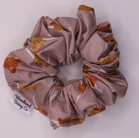 Highland Cow on Purple Scrunchie