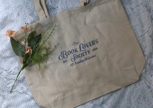 Book Lovers Society Embroidered Canvas Tote Bag