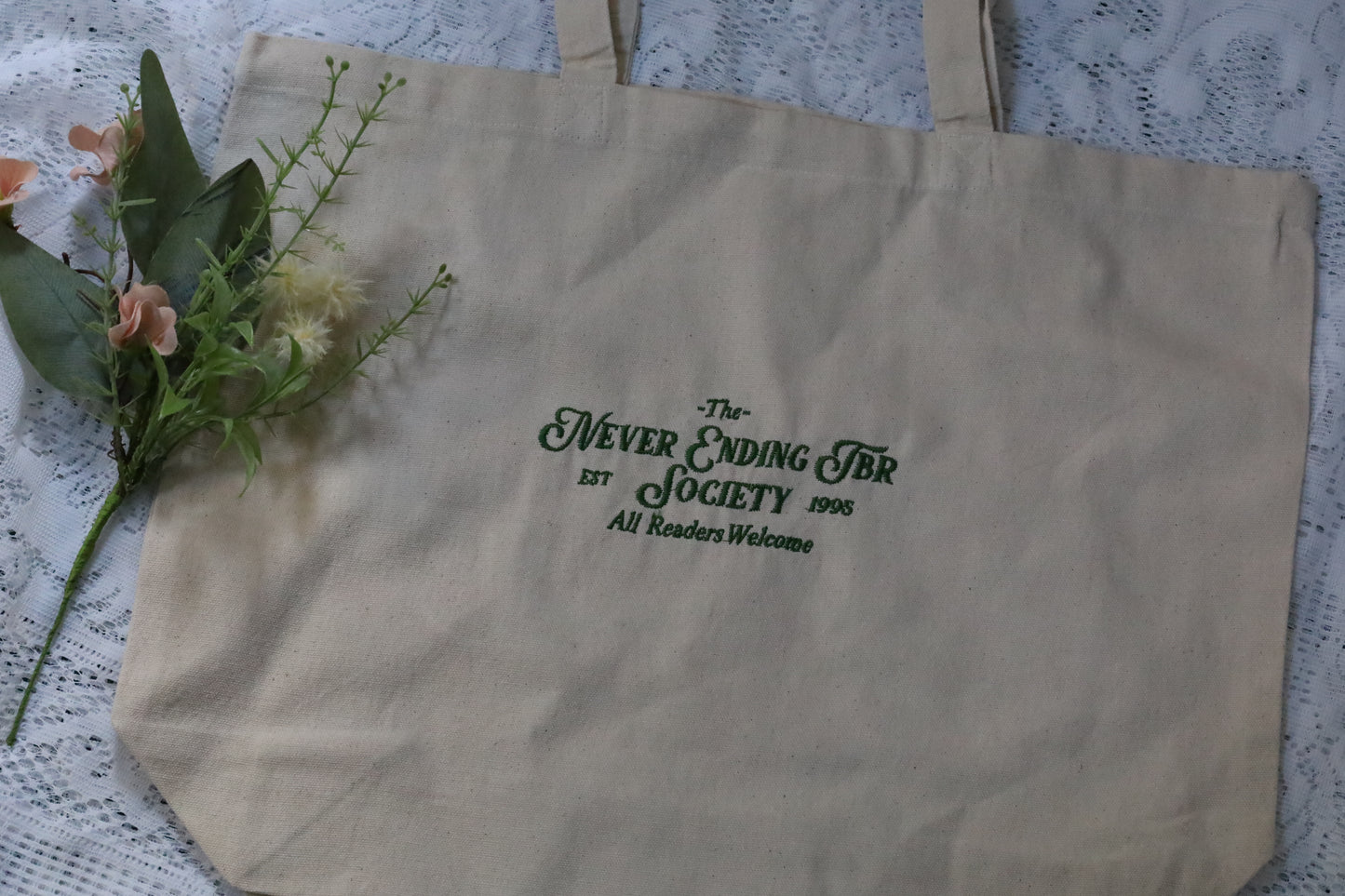 Never Ending TBR Society Embroidered Tote Bag