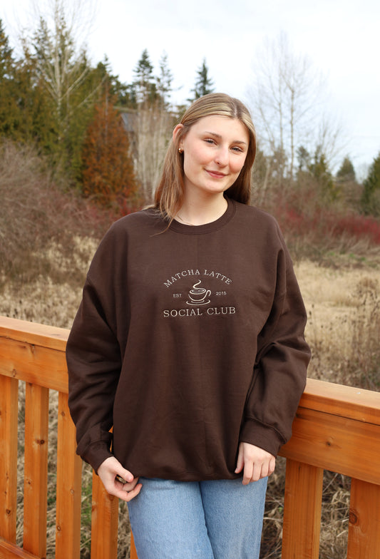 Matcha Latte Social Club Embroidered Crewneck Sweater