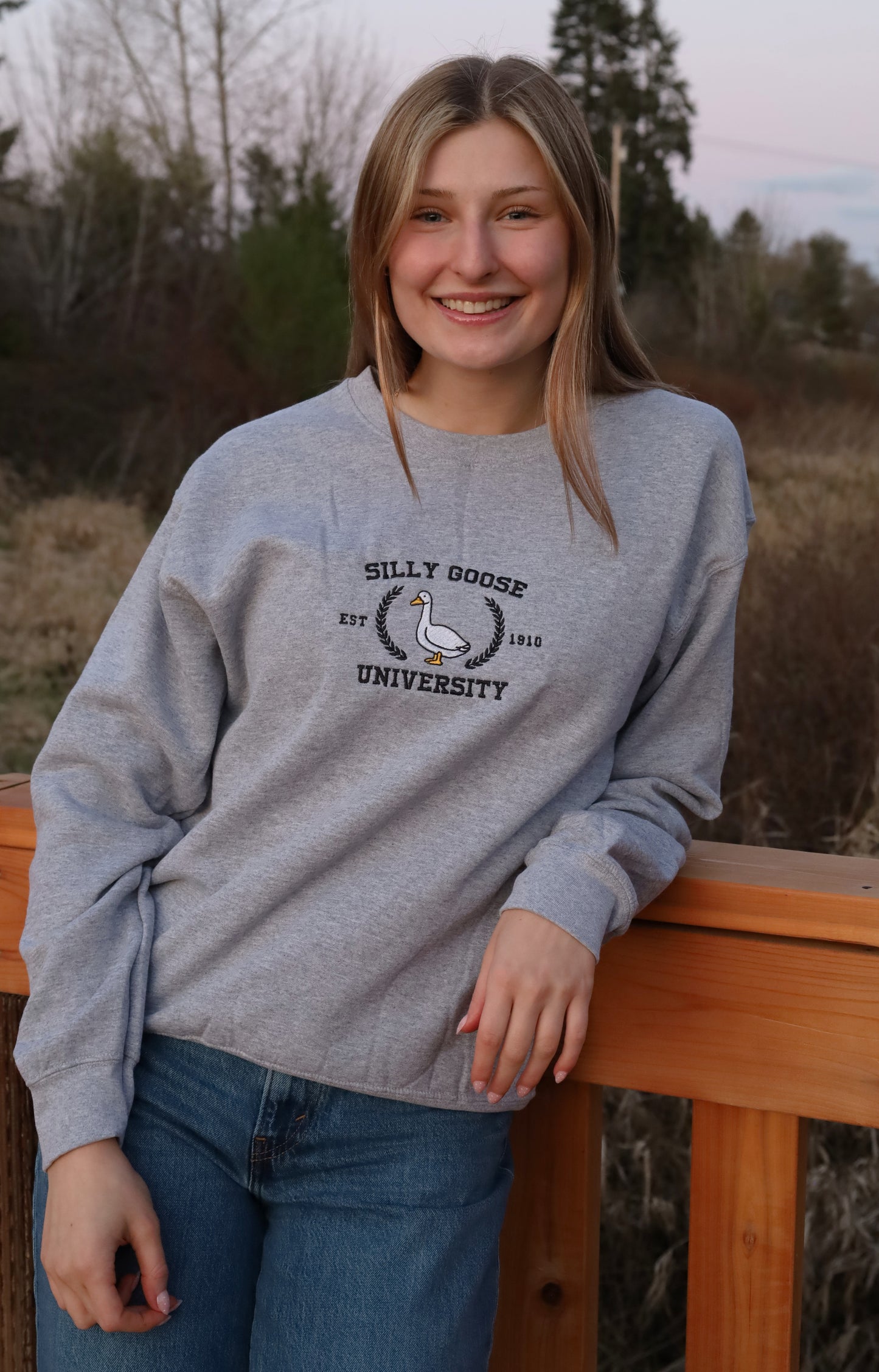 Silly Goose University Embroidered Crewneck Sweatshirt