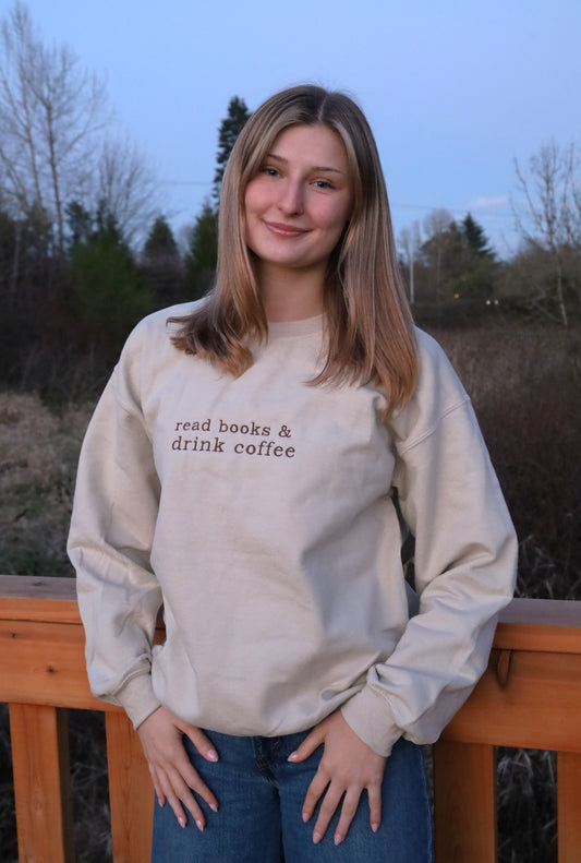 Read Books & Drink Coffee Embroidered Crewneck Sweater