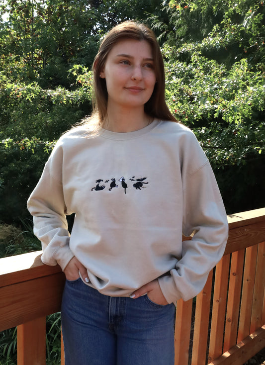 Halloween Black Cat Embroidered Crewneck Sweatshirt