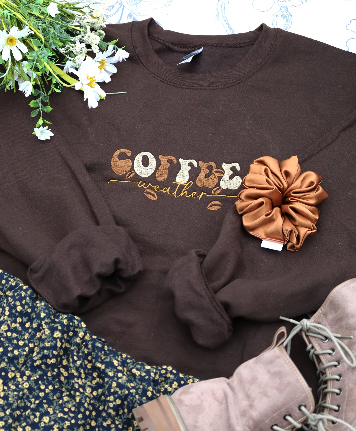 Sweat-shirt ras du cou brodé pour amateur de café