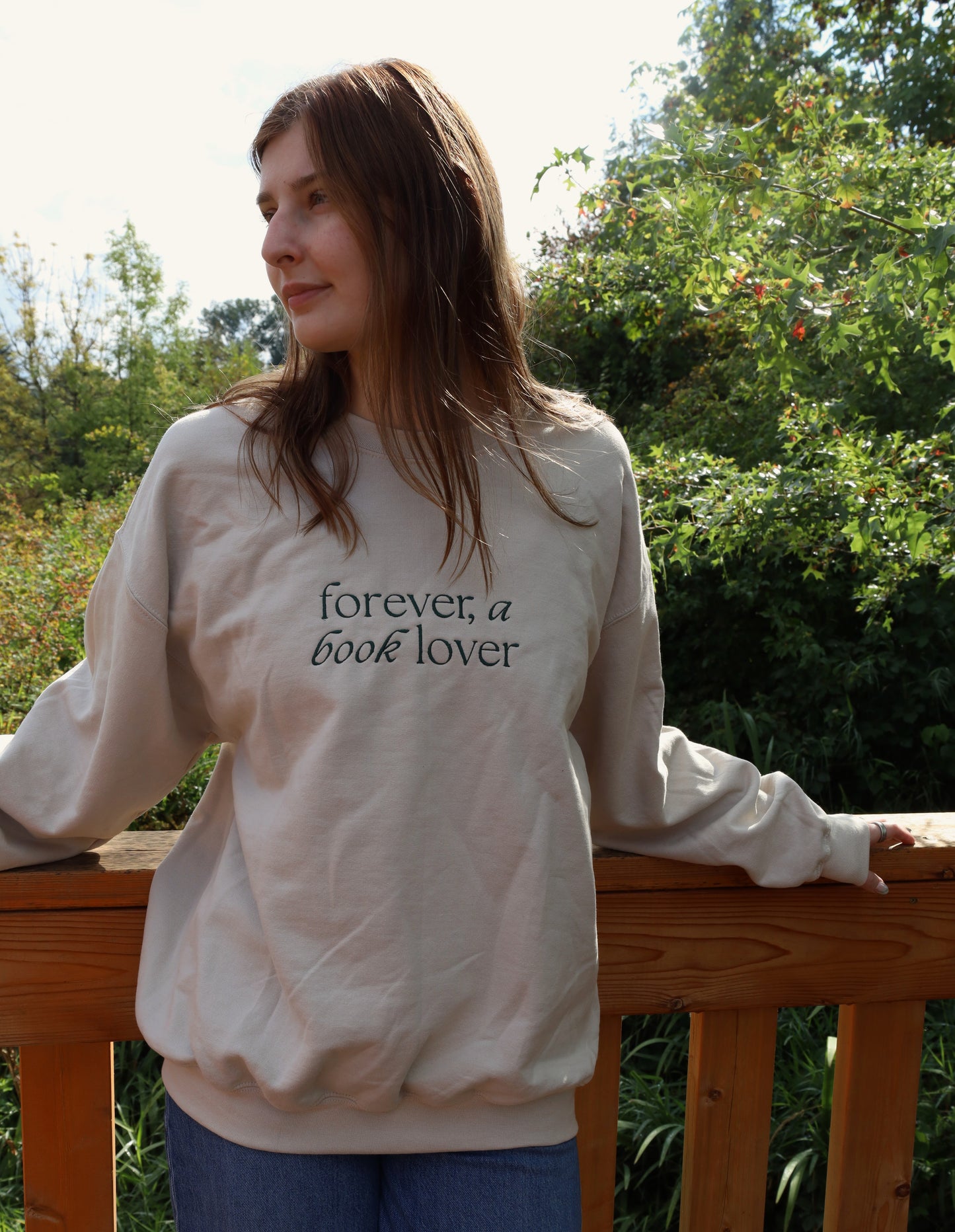Forever a Book Lover Embroidered Crewneck Sweatshirt