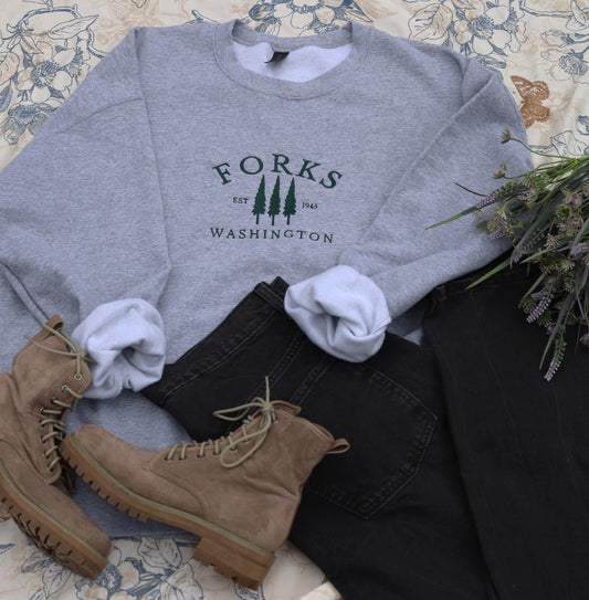 Forks Washington Twilight Embroidered Crewneck Sweatshirt