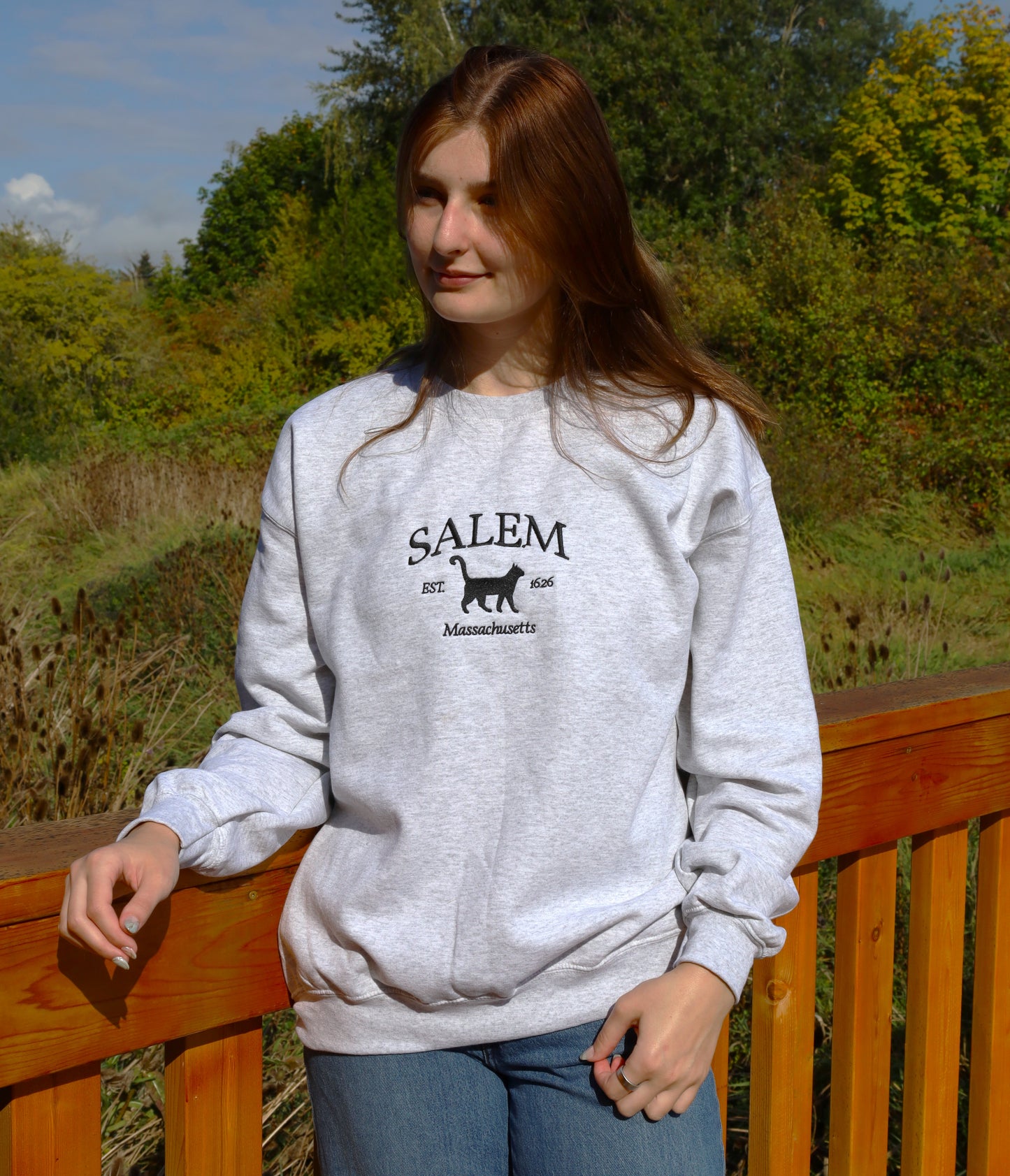 Salem Massachusetts Embroidered Crewneck Sweatshirt
