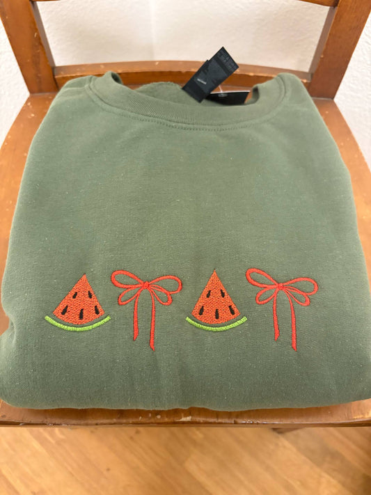 Watermelon Bow Embroidered Crewneck Sweatshirt